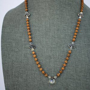 28" natural Tulasi with lotus flower and clear glass beads